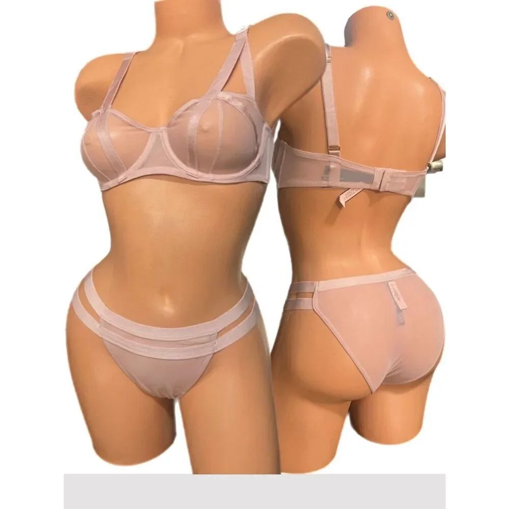 Victoria’s Secret LUXE Set Very Sexy Sheer Mesh Balconett bra Bikini Panty Pink